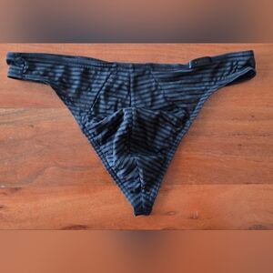 Black Striped Mens Thong